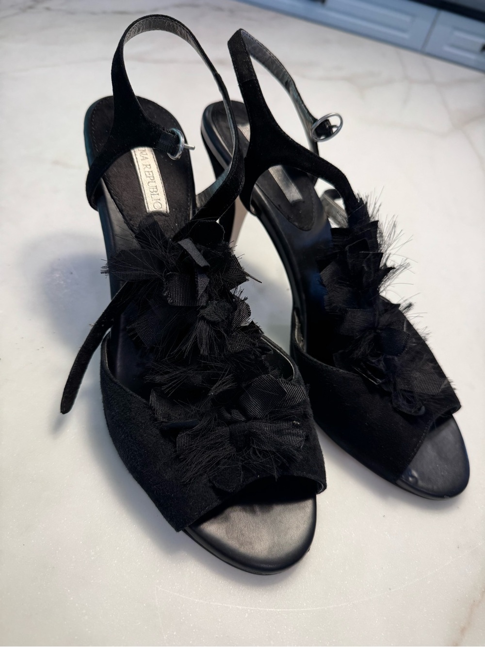 Banana Republic Black Floral Appliqué Slingback Heels